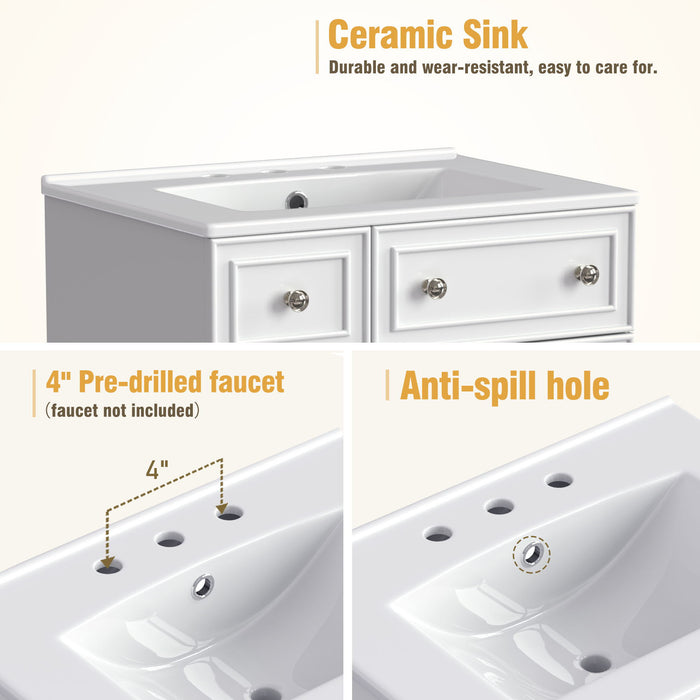 Transitional Style Bathroom Vanity Cabinet With Ceramic Sink