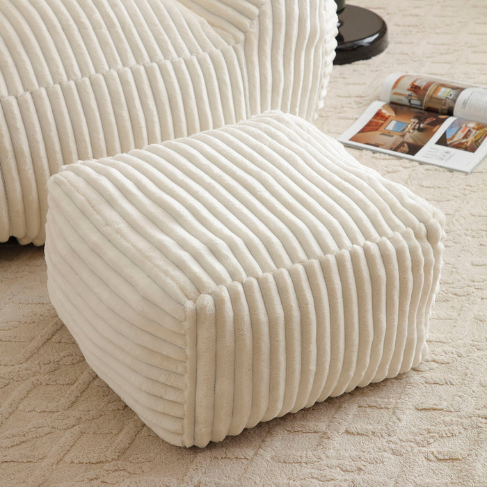 Giant Plush Bean Bag Chair With Armrests And Footstool