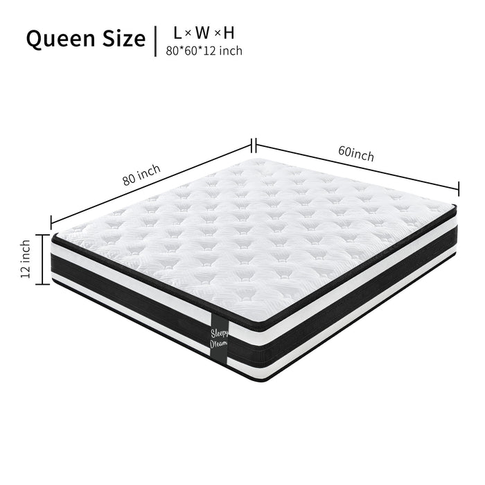 12" Breathable Hybrid Mattress, Memory Foam, Individual Pocket Springs