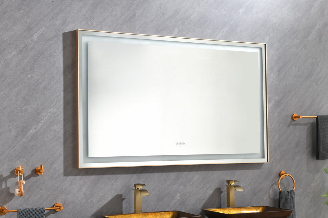 Led Lighted Bathroom Wall Mounted Mirror With High Lumen / Anti - Fog Separately Control - Gold