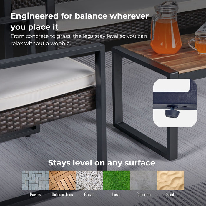 4 Piece Patio Furniture Set With Acacia Wood Table Top And Cushions