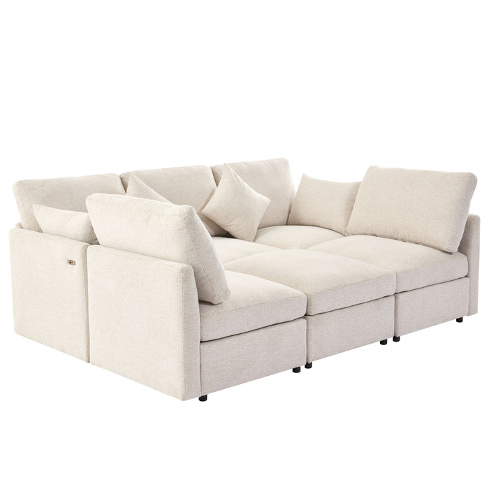 Sectional Sofa Modular U-Shaped With Ottoman & USB Ports