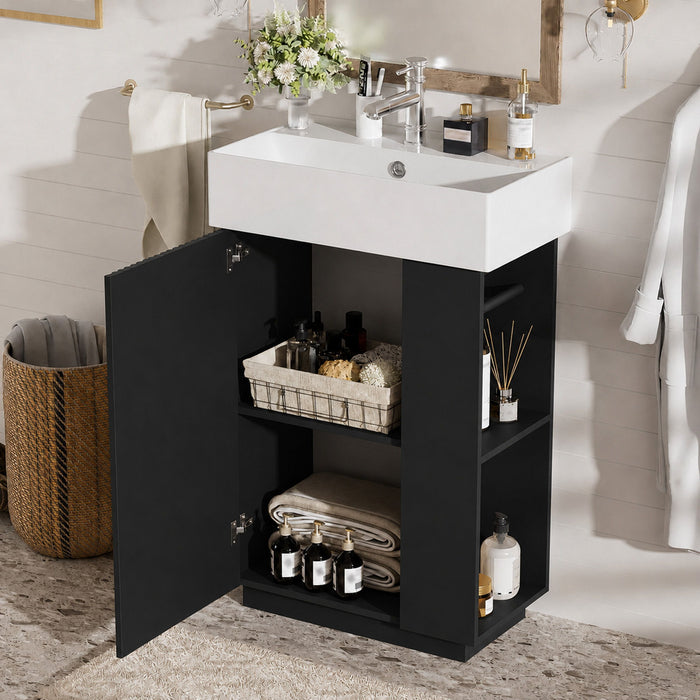 Bathroom Vanity With Sink, Freestanding Wood Grain Cabinet With Storage