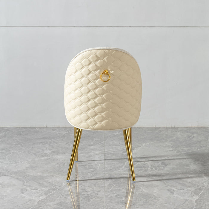 2 Pieces Contemporary Stainless Steel Dining Chair With Upholstery And Leather Backrest - Gold