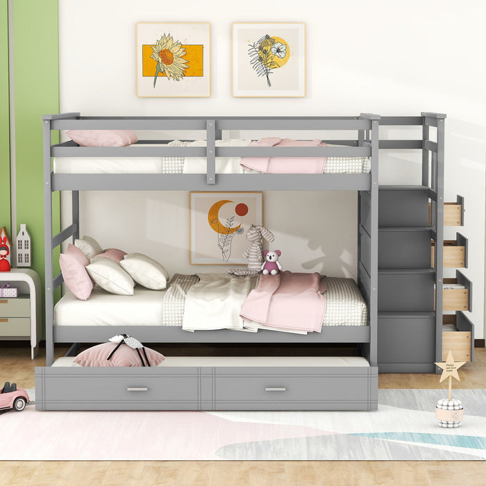 Bunk Bed With Twin Size Trundle And Staircase
