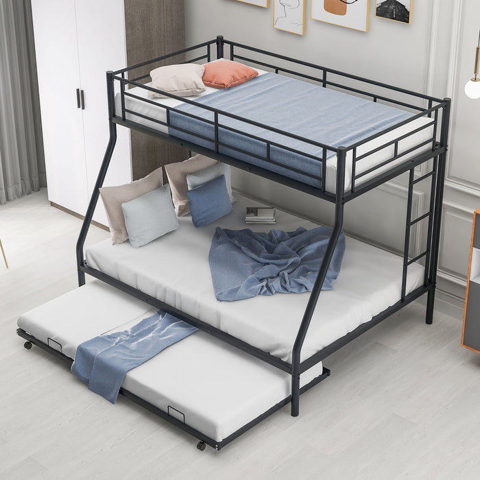 Bunk Bed With Steel Frame And Trundle, 2 Side Ladders