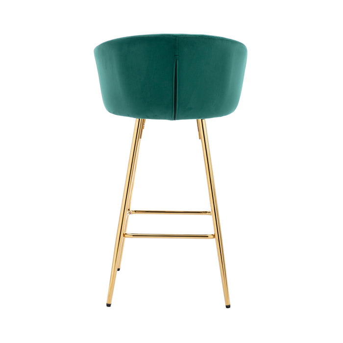 (Set of 2) Bar Stools, With Chrome Footrest And Base / Golden Leg Simple Bar Stool - Green