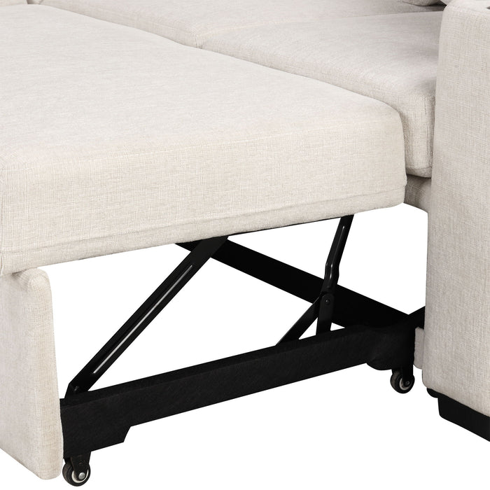 2 Seater Loveseat Sofa With Pull Out Bed, USB Charging, Dual Cup Holders - Beige