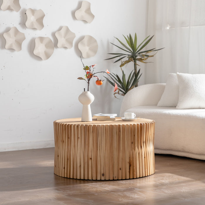 Cylindrical Coffee Table With Vertical Texture Relief