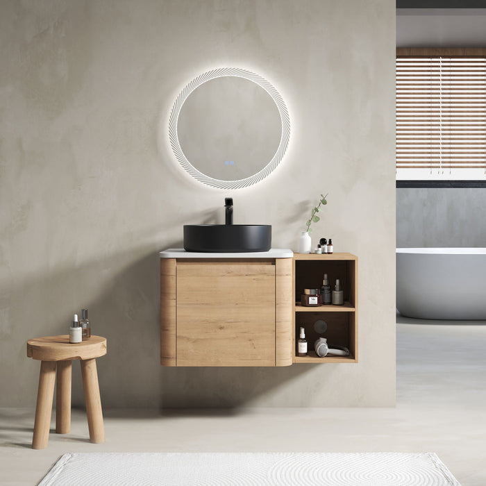 Wall Mounted Bathroom Vanity With Art Sink, 1 Storage Shelf, 2 Soft Close Doors