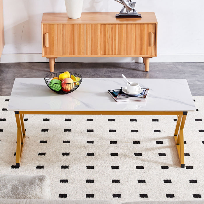 Modern Rock Slab Coffee Table With Metal Legs