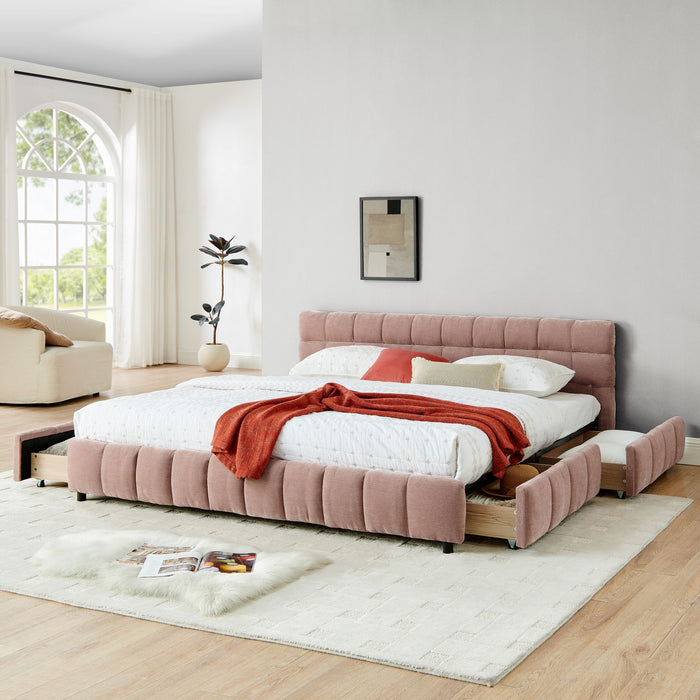 Modern Platform Bed Frame With Thick Chenille Fabric