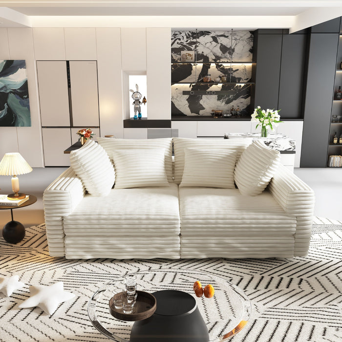 Plush Corduroy 4 Seat Sofa With Soft Pillows And Movable Ottoman