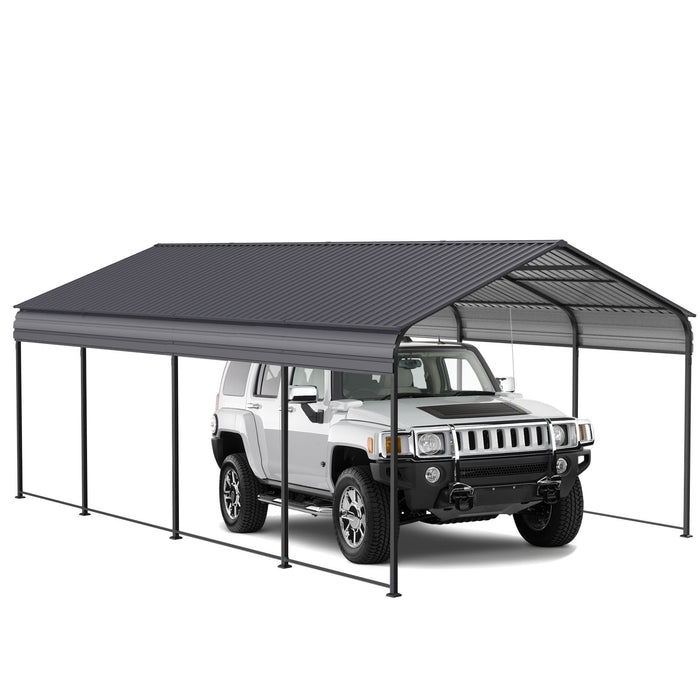 Metal Carport 12 X 20 Ft Heavy Duty With Galvanized Steel Roof Metal Garage Canopy With Galvanized Steel Roof & Frame Car Tent Outdoor Storage Shed For Car Boats And Truck - Alabaster / Dark Gray