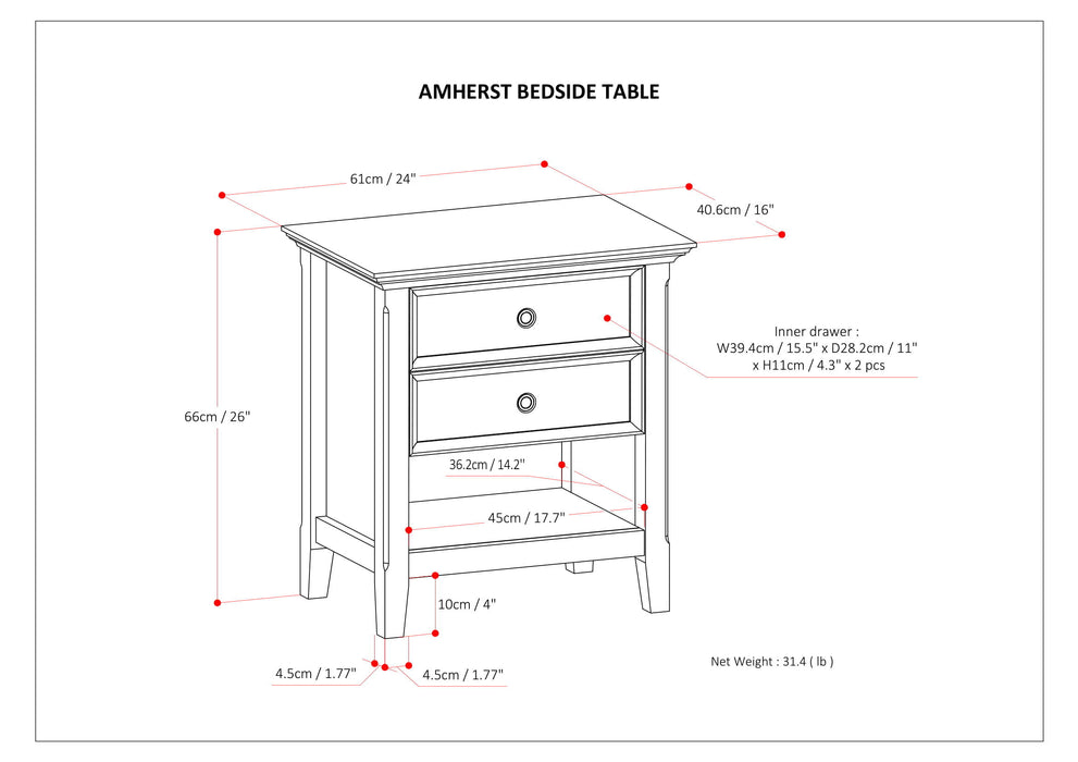Amherst - Bedside Table, Handcrafted