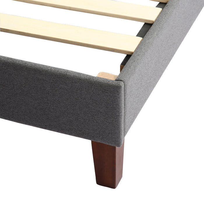 Upholstered Platform Bed Frame Queen / Headboad And Storage /Wood Slat Support / Dark Gray