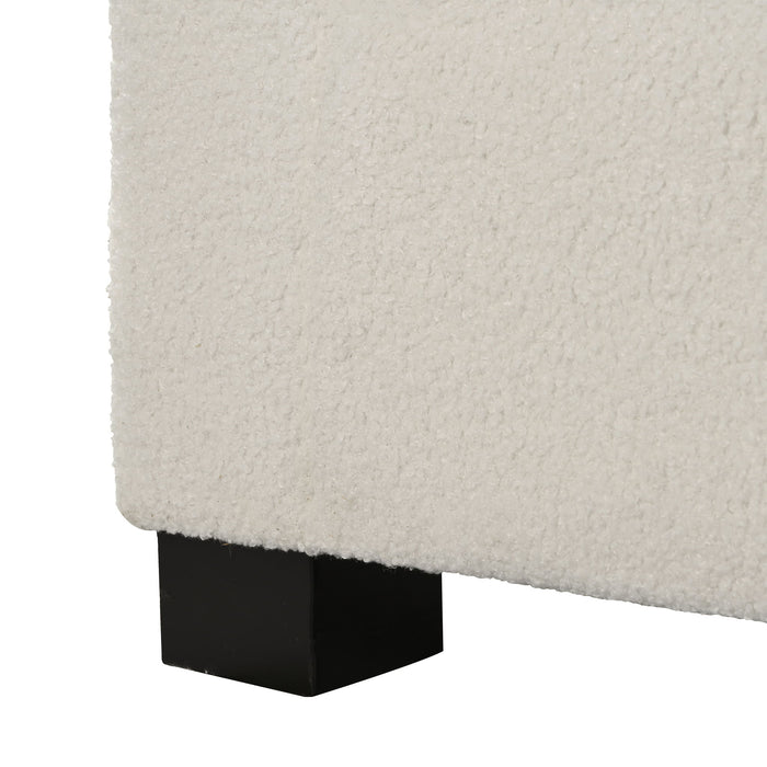 Textured Boucle Ottoman Bench With Hinged Lid For Seating And Storage - Beige