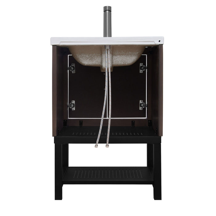 Modern Freestanding Bathroom Vanity With Ceramic Sink, Hot And Cold Faucet, Storage Cabinet & Open Shelf