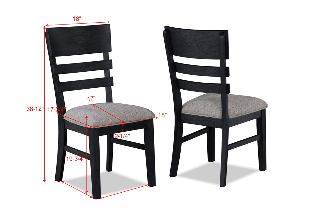 2 Pieces Black Finish Side Chair Gray Fabric Upholstery Seat Ladder Back Contemporary Transitional Style Dining Room Wooden Furniture