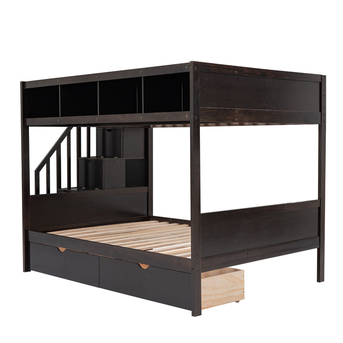 Bunk Bed With Shelfs, Storage Staircase And 2 Drawers