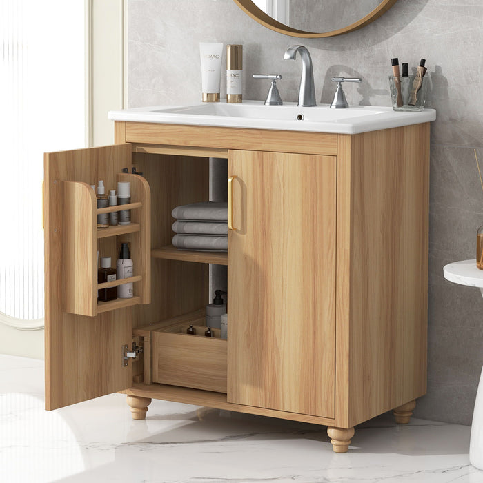 30" Bathroom Vanity With Sink Combo, Multi - Functional Bathroom Cabinet With Doors And Drawer, MDF Board, Natural