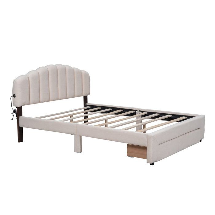 Upholstered Platform Bed With Drawer