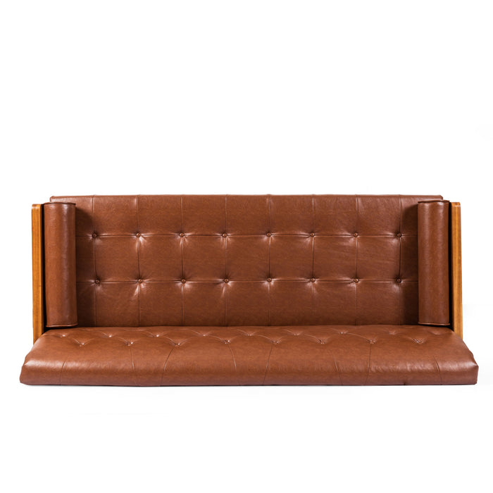 Adelaide - Mid Century Modern Tufted Sofa With Rolled Accent Pillows - Light Brown