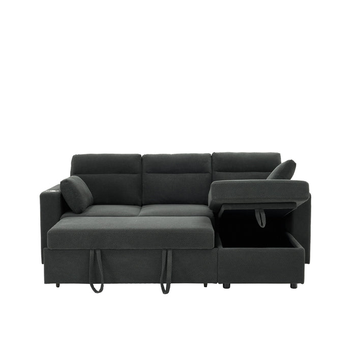 Convertible L - Shaped Sectional Sofa Bed With Storage Chaise, Cup Holders