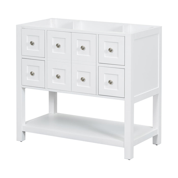 Bathroom Vanity Without Sink, Free Standing Vanity Set With 4 Drawers & So Feet Closing Doors, Solid Wood Frame Bathroom Storage Cabinet Only - White