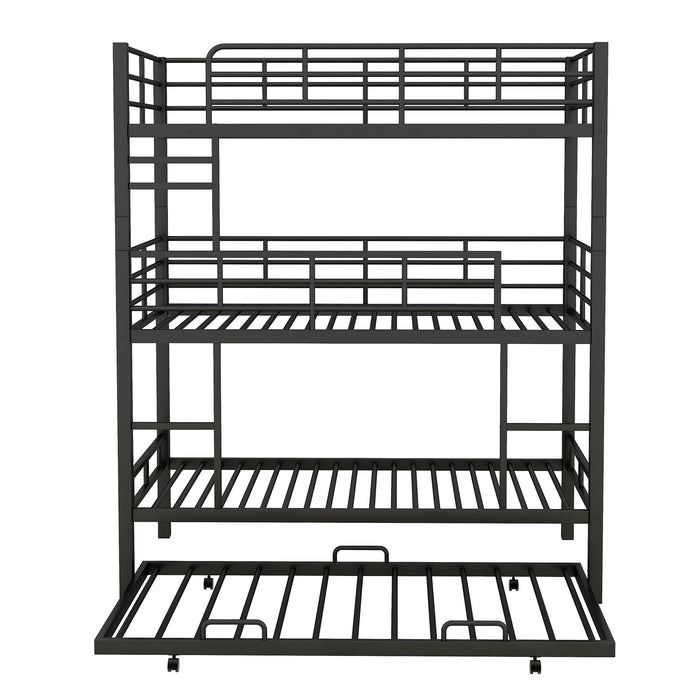 Triple Bunk Bed With Trundle, Heavy Duty Steel Construction