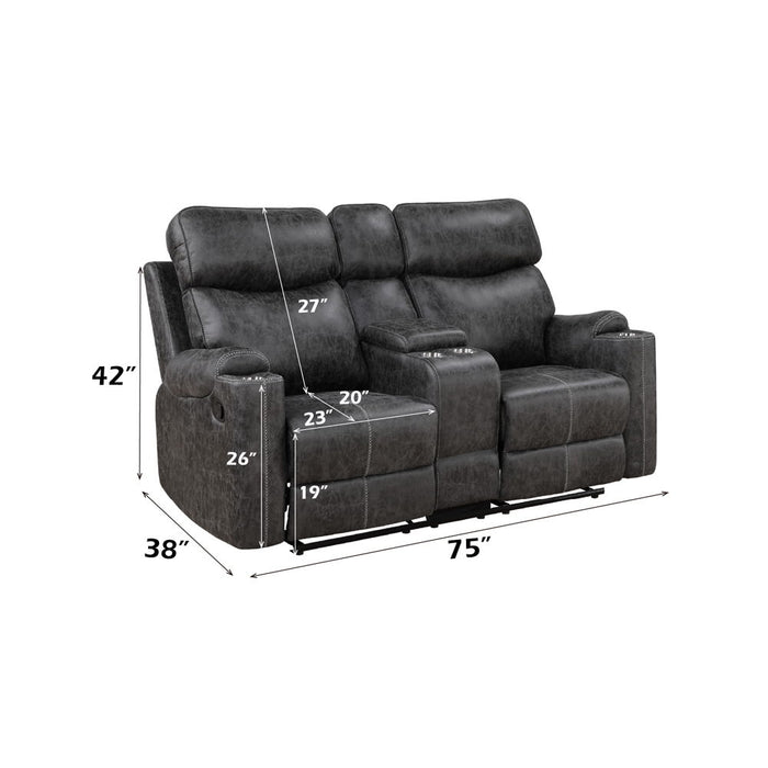 Hirah - Motion Loveseat With Console & USB Port - Dark Gray Polish Microfiber