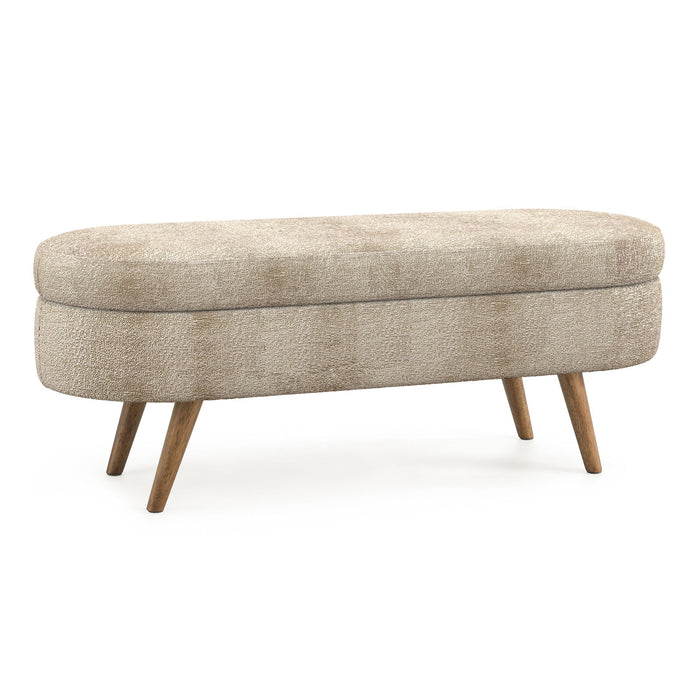 Modern Ottoman Oval Storage Bench With Rubber Wood Legs