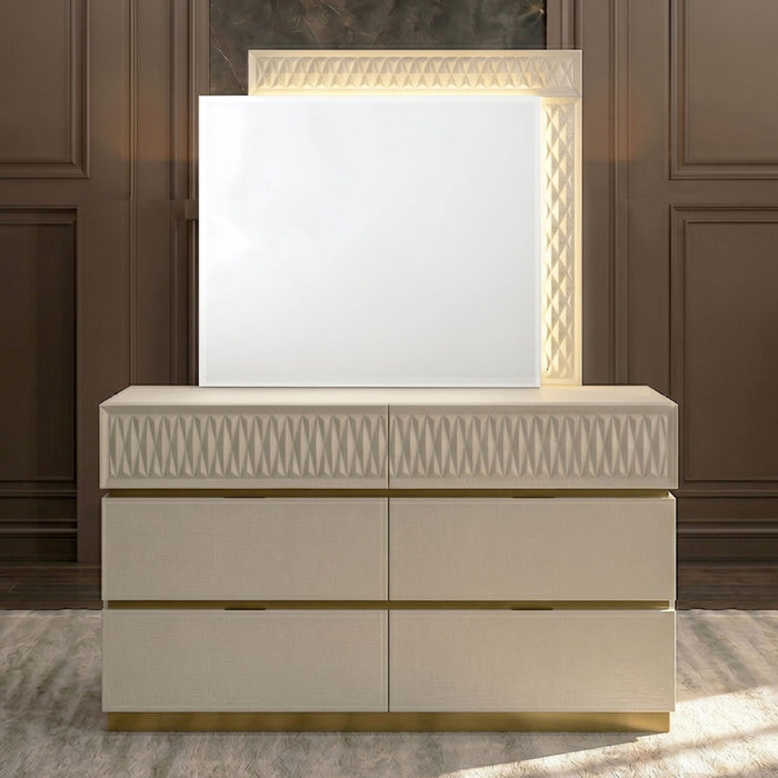 Stanley - LED Bedroom Mirror With Crocodile Texture Frame (Dresser Not Included) - Gray