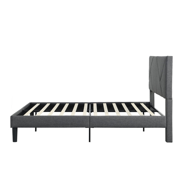 Upholstered Platform Bed Frame With Headboard, Wood Slat Support
