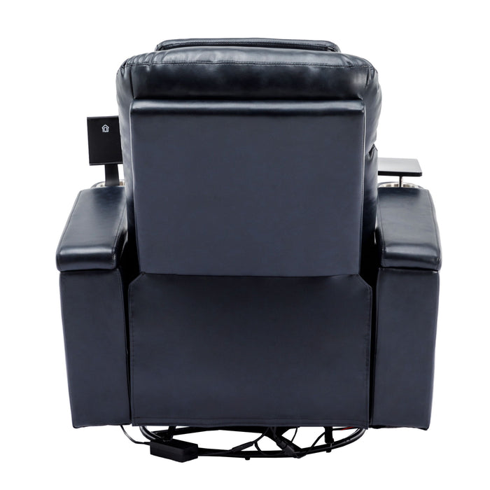 270° Power Swivel Recliner Home Theater Chair With Hidden Arm Storage, LED Light, Cup Holder, And Tray Table
