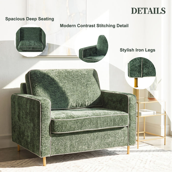 Accent Chair Upholstered Single Sofa With Square Arms, Sewn Pillow Back For Living Room