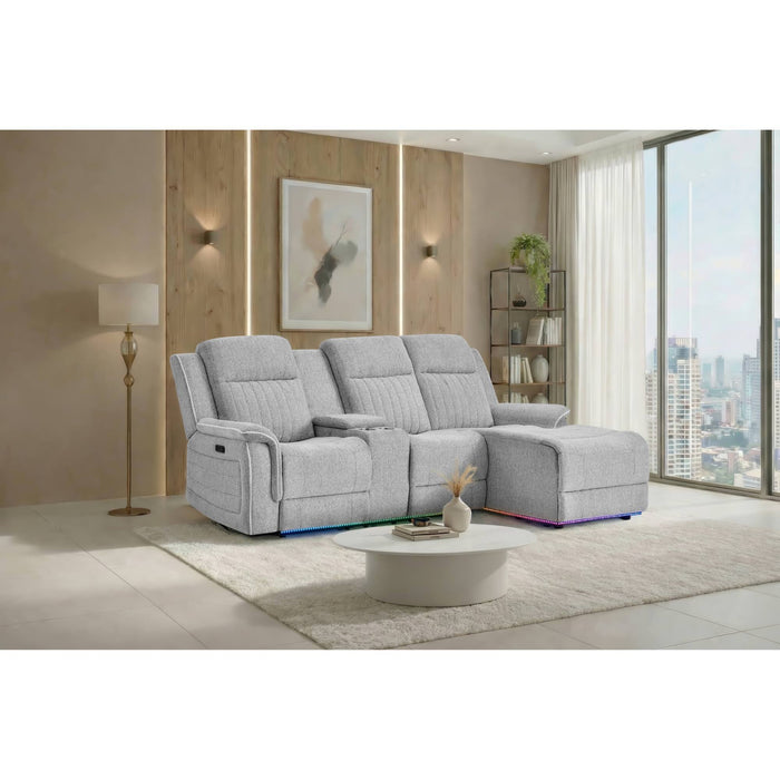 Ian - Power Reclining Chaise With LED Lighting, Pushback Design - Gray