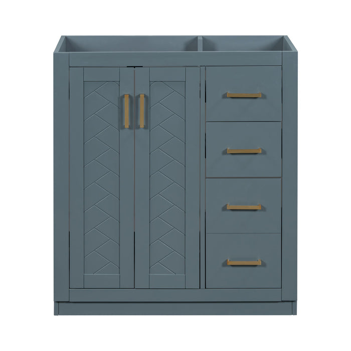 30" Bathroom Vanity Without Sink, Solid Wood Frame Bathroom Storage Cabinet Only, Freestanding Vanity Set With 3 Drawers & So Feet Closing Doors - Navy Blue