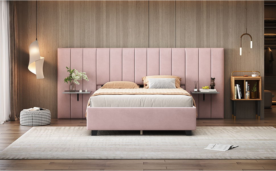 Upholstered Platform Bed With Big Headboard