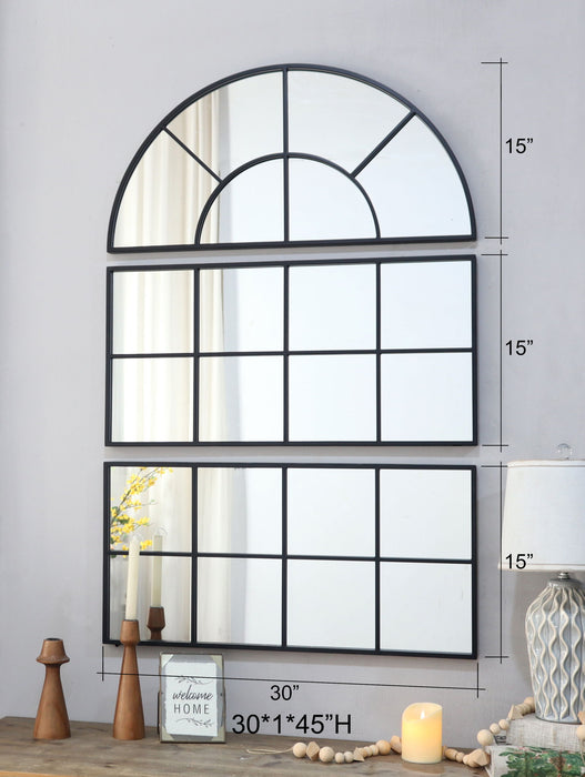 Large Arched Wall Mirror With 3 Separate Sections - Black