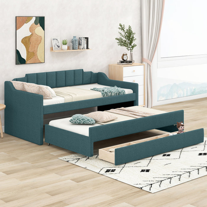 Upholstered Simple Design Daybed With Trundle And 3 Drawers