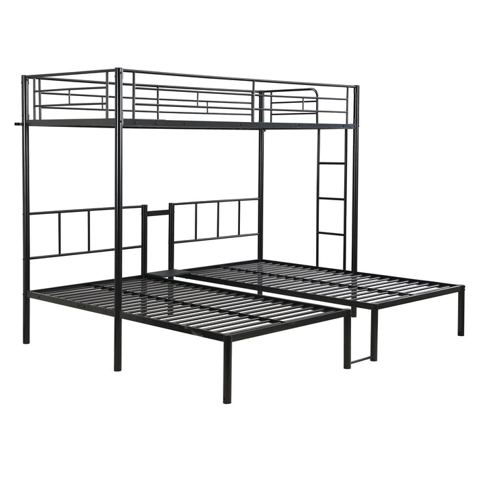 Twin Over Twin Over Twin Triple Bunk Bed With Safety Rails And Storage Shelf - Black