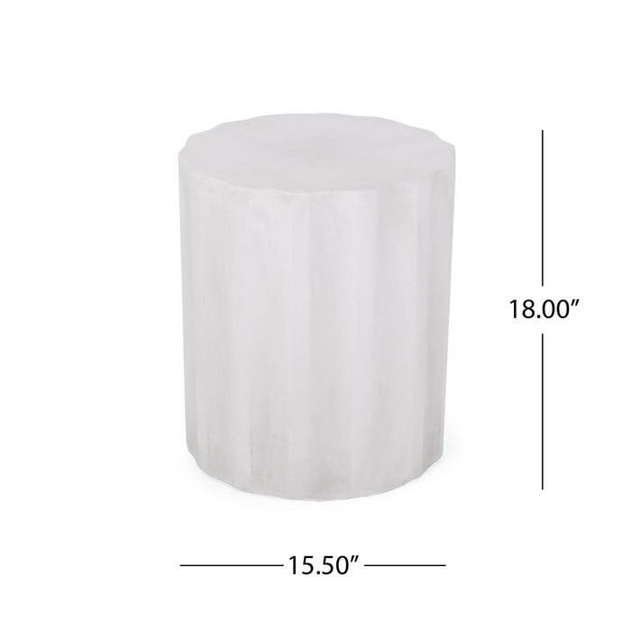 Outdoor End Table With Soft Wave Edge - Antique White