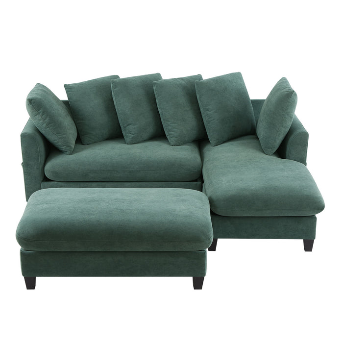 Upholstered L Shaped Sectional Sofa With Storage, Movable Ottoman, And 6 Throw Pillows