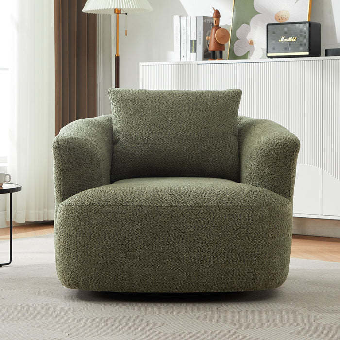 360° Swivel Barrel Sofa Chair With Throw Pillow, Chenille Upholstered Accent Chair