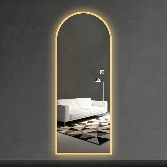 LED Full Length Wall Mirror With Symmetrical Arch Design, Dimmable 3 Color Temperature Lighting - Silver