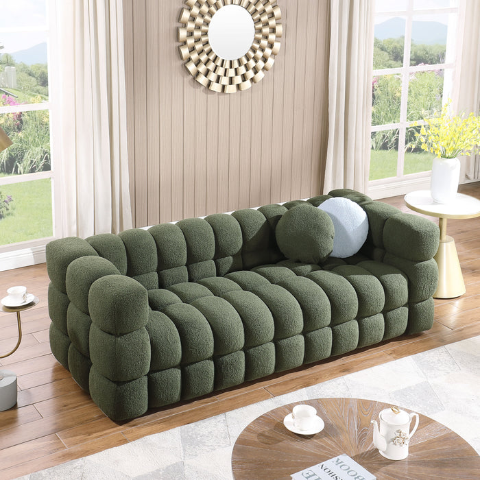 84.3 / 62.2 Length, 35.83" Deepth, Human Body Structure For Usa People, Marshmallow Sofa, Boucle Sofa, Olive Green Color, 3 Seater. Sofa And Loveseater