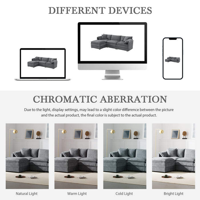Modular Sectional With Deep And Wide Seat, Cloud Couch Set With Double Cushions Sofa With Movable Ottoman