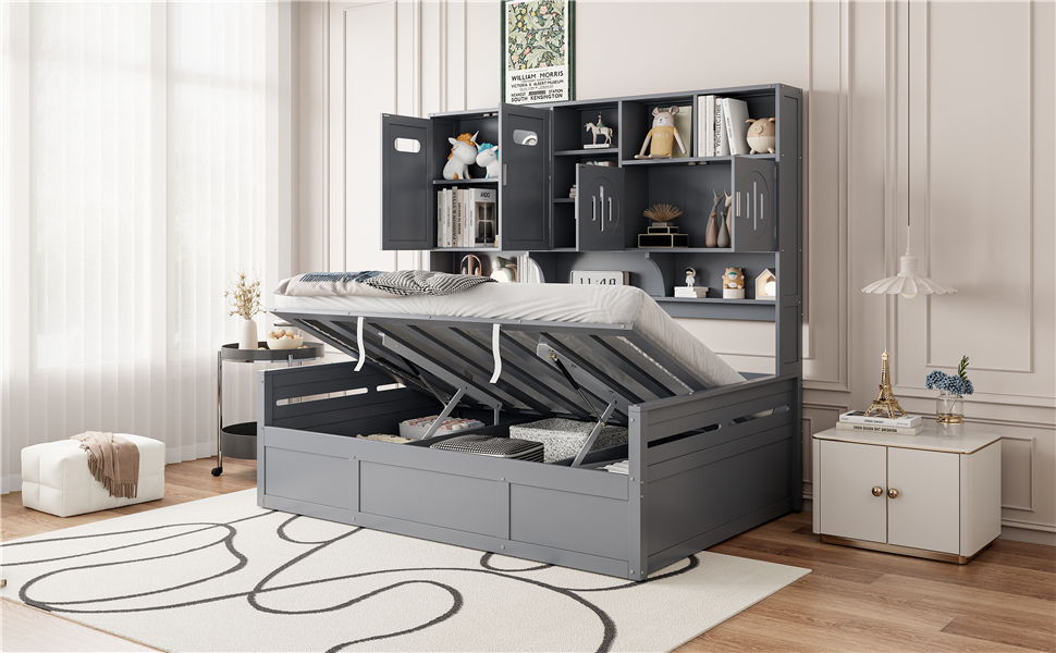 Daybed With All-In-One Cabinet And Shelf