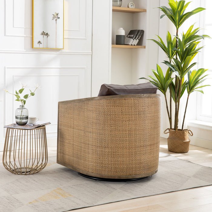 Barrel, Comfy Round Accent Sofa Chair With 360 Degree Swivel, Leisure Arm